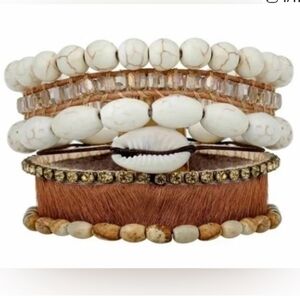 Victoria Emerson Cairo Bracelet Cuff Boho Magnetic Clasp Beads Shell Crystal